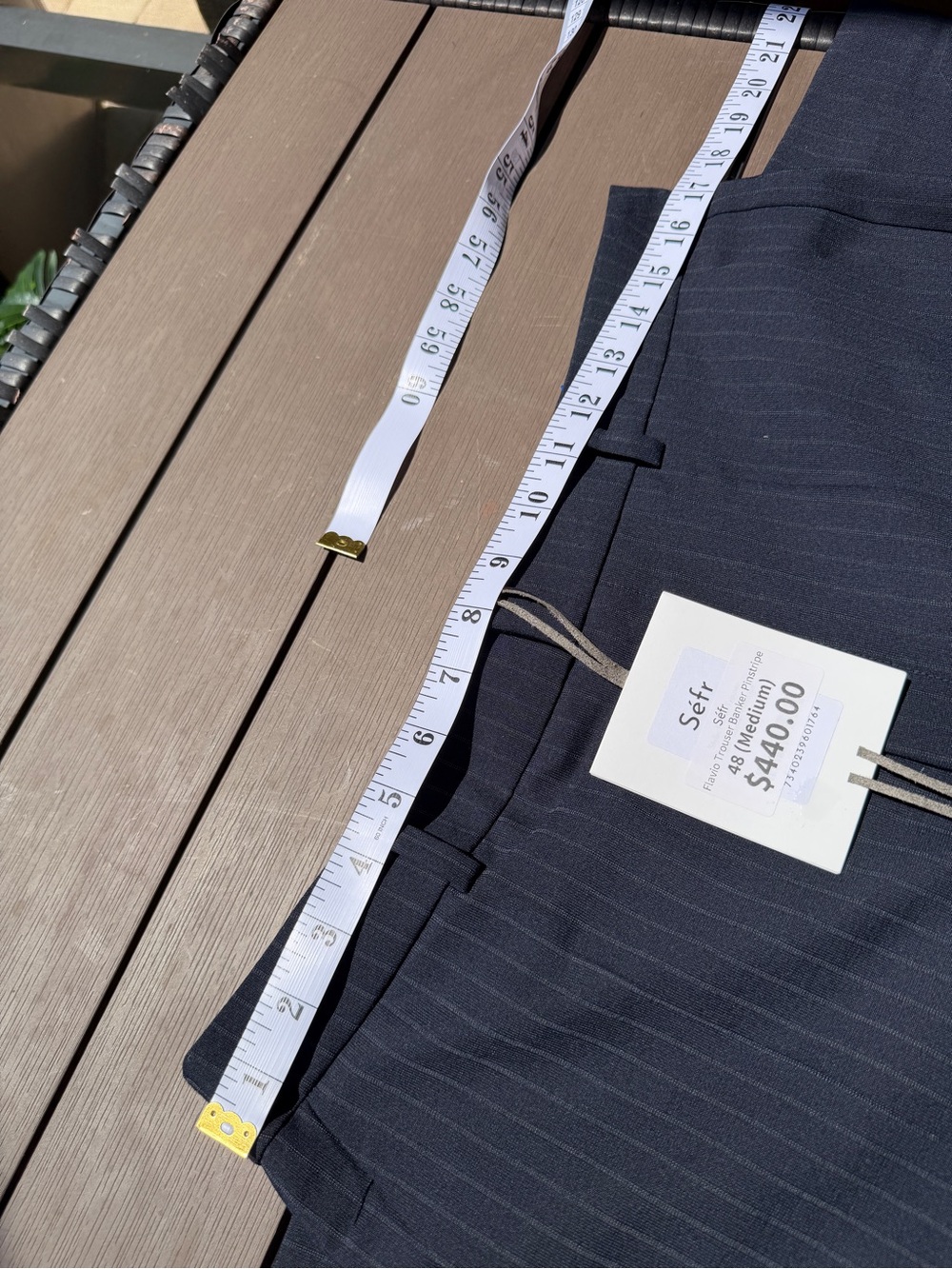 Séfr Flavio Pinstripe Trousers 32/32 M Navy Virgin Wool Blend NWT Dress Pants - Picture 11 of 16